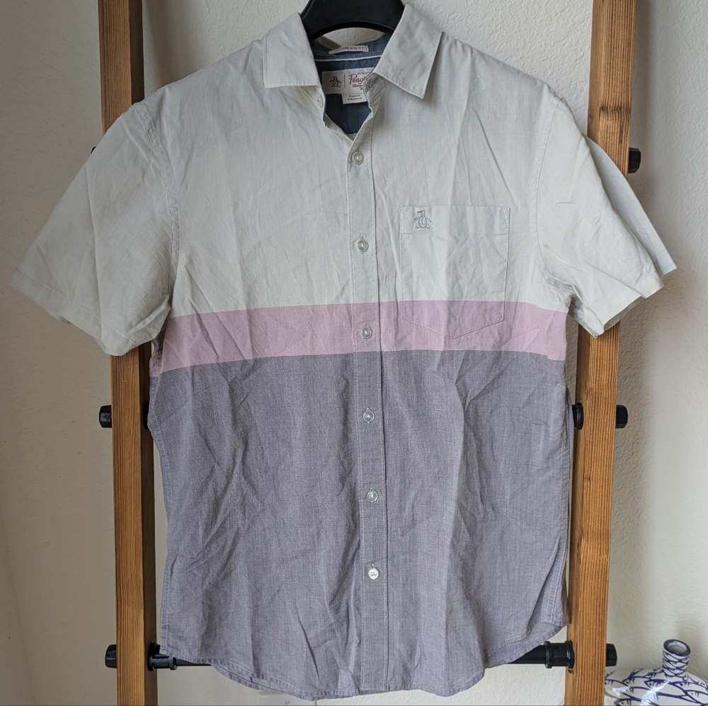 Original Penguin Men's Colorblock Short Sleeve Button Down Shirt - Size S
